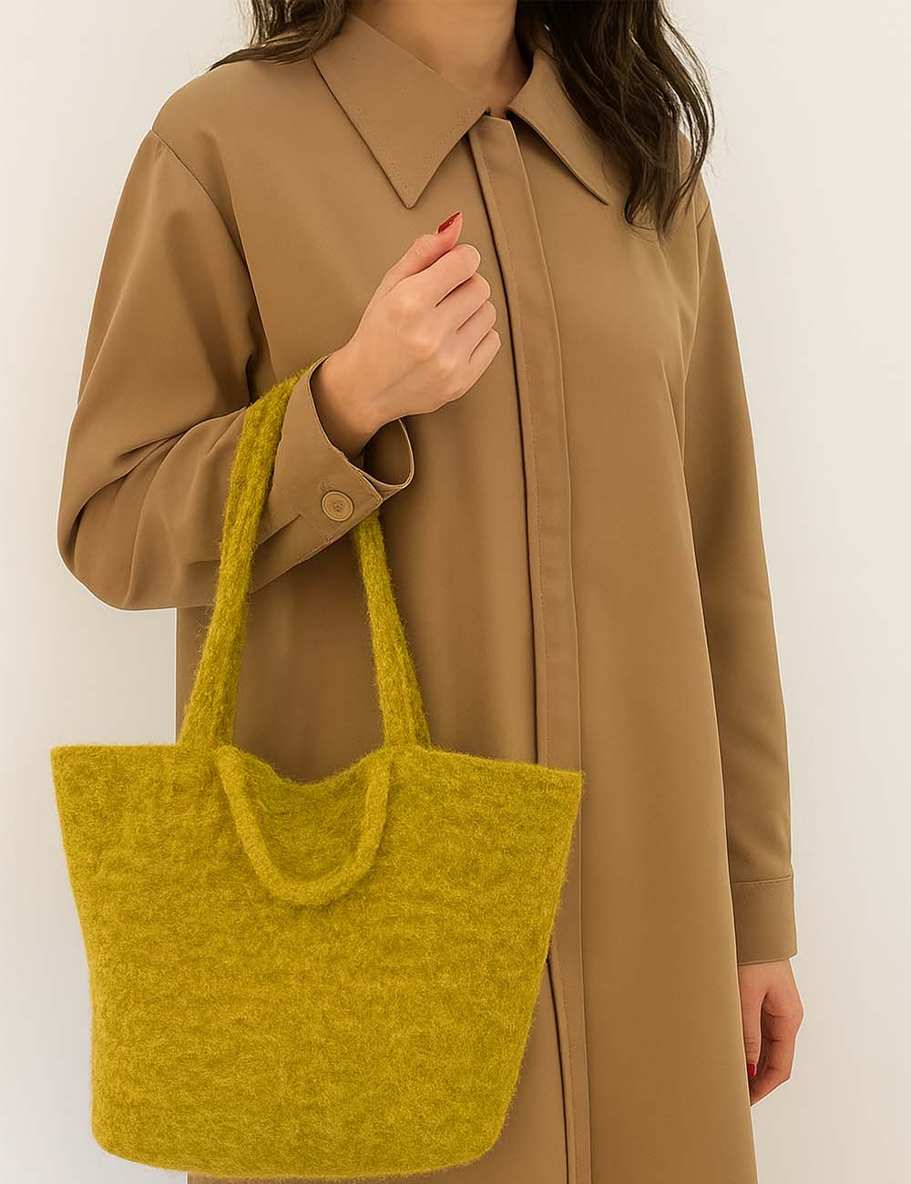 Ladies Faux Fur Solid Color Shoulder Tote Bag