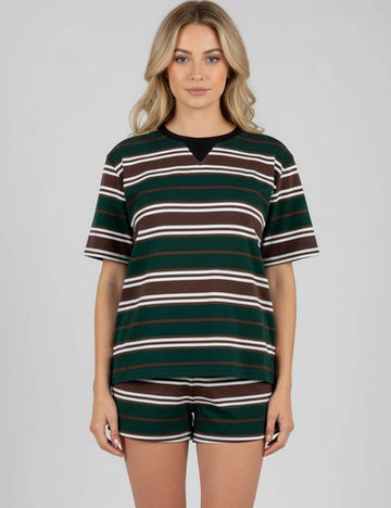 Ladies Striped Short Sleeves Top & Wide Leg Shorts 2PCS Set