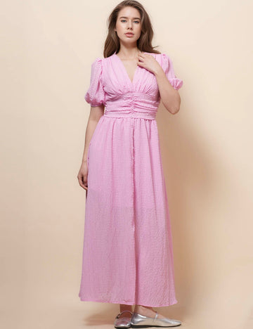 Ladies V-Neck Short Sleeves Split Maxi Dress SKD51036