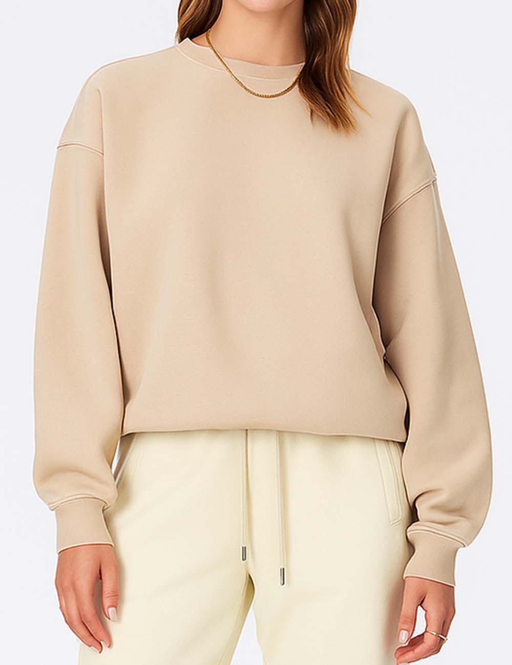 Ladies Fleece Lining Solid Color Round Neck Sweatshirt