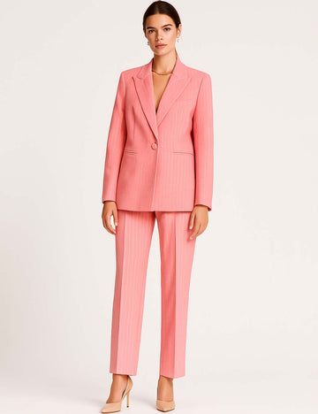 Ladies Solid Color Packed Lapel Rhinestone Striped 2PCS Suit