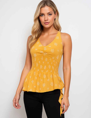 Ladies Embroidery V-Neck Halter Smocking Ruffle Tie Top