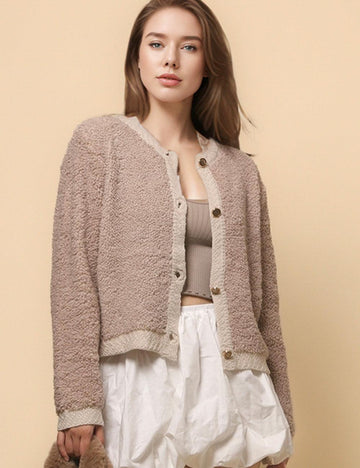 Ladies Color Block Botton Closure Cardigan SKT4752