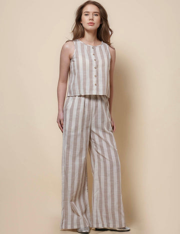 Ladies Stripe Print Vest with Pants 2PCS Set SKST50820
