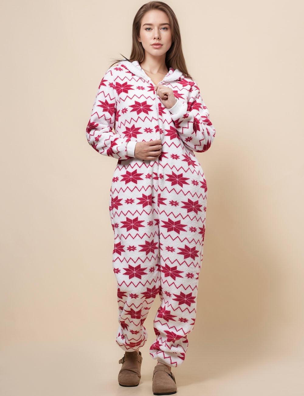 Ladies Snow Color Block Fleece Jumpsuit Hooded Overall SKJ4924