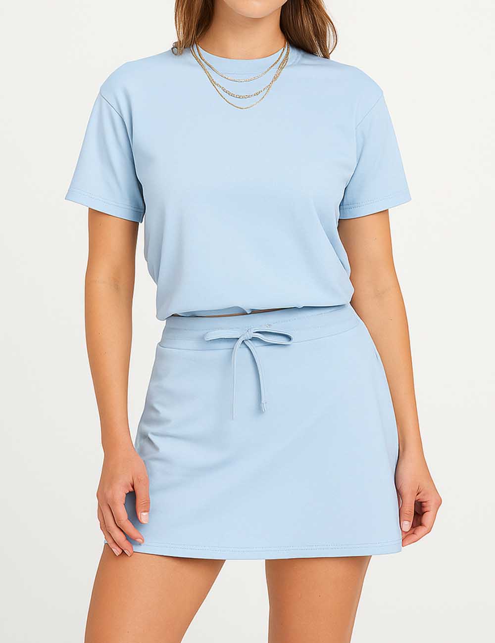 Ladies Basic Short Sleeves Top & Mini Skort 2PCS Set