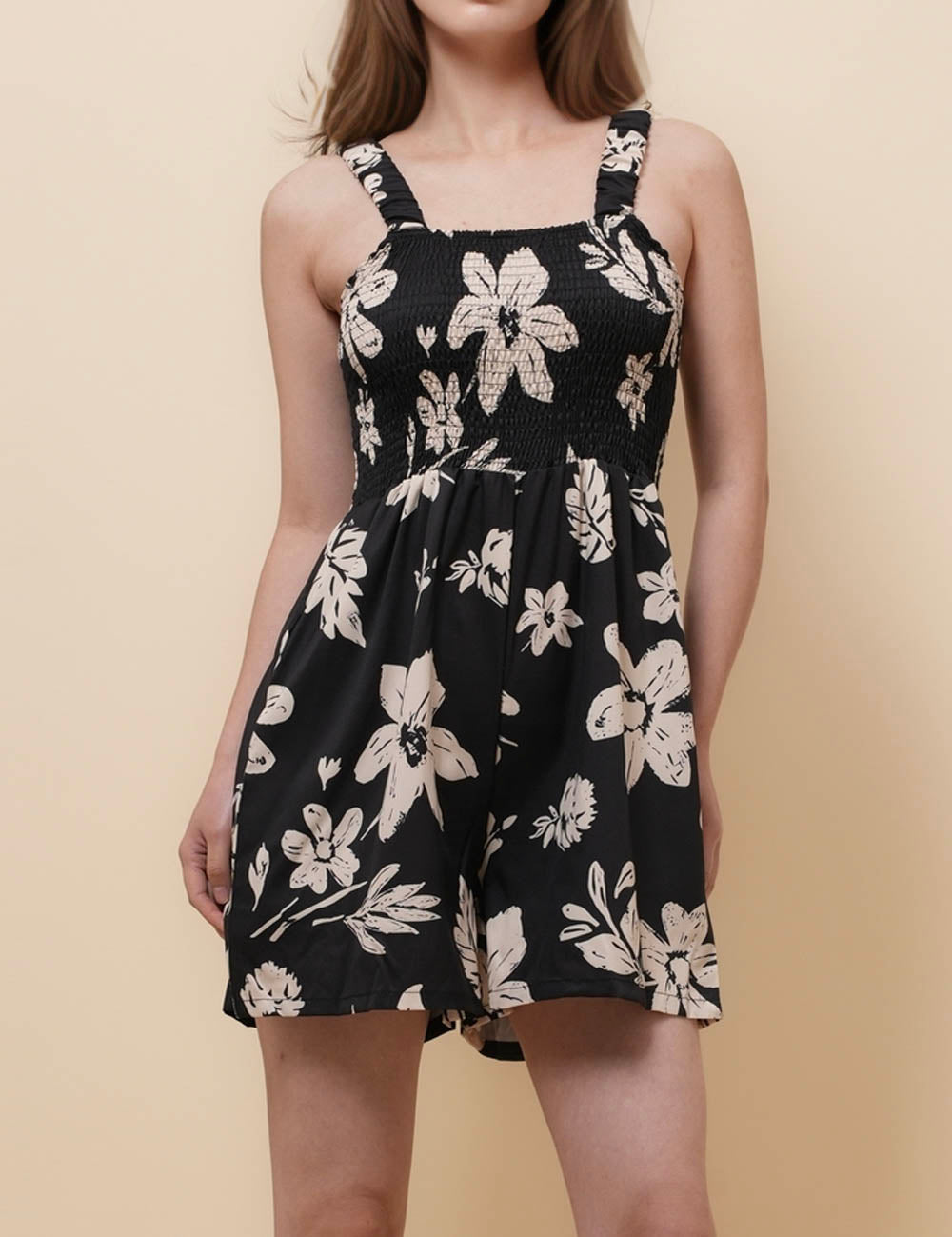 Ladies Floral String Shoulder Smocking Romper SKJ51133