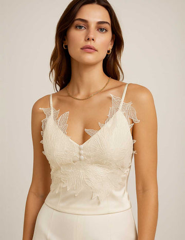Ladies Chic Leaf Embroidery V-Neck String Shoulder Corset Top