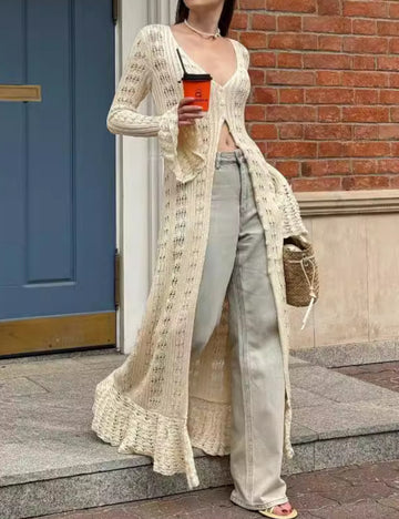 Ladies Eyelet Ruffle Hem Sweater Dress SKT41062