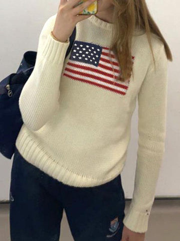 Ladies The Stars and The Stripes Pullover Sweater SKT4949