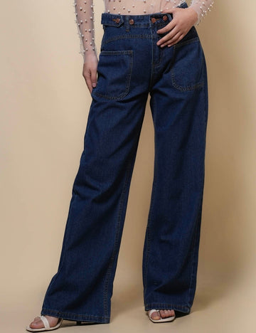 Ladies Stright Leg Denim Pants Pockets Jeans SKP50073