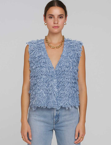 Ladies Loopy Knit V-Neck Button Front Sweater Vest