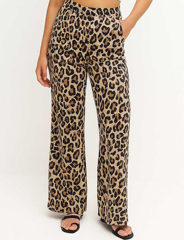 Ladies Leopard Print High Waist Wide Leg Pants