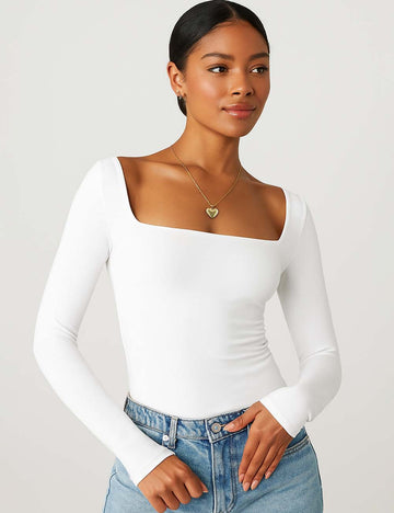 Ladies Clean Line Square Neck Cropped Basic Tee SKT610