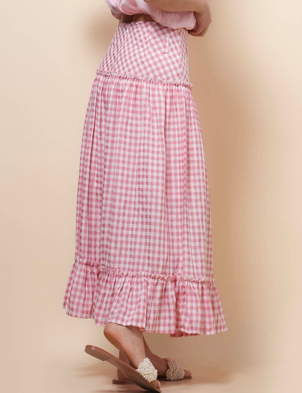Ladies Checked Color Block Maxi Skirt SKS51066
