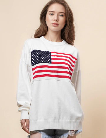 Ladies The Stars and The Stripes Pullover Sweater SKT4969