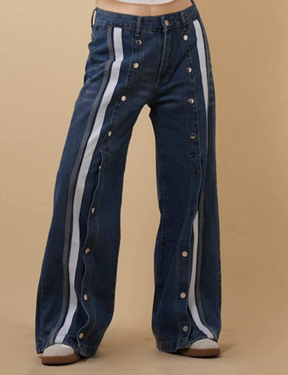 Ladies Color Block Split Button Wide Leg Denim Pants 8SKP51351