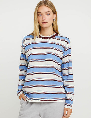 Ladies Color Block Tee Everyday Top Stripe Pullover T-Shirt