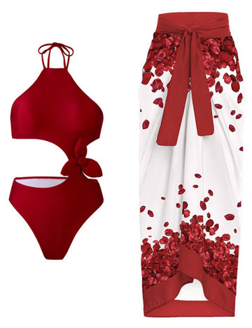 Ladies Halter Back Open One Piece Swimwear with Salong