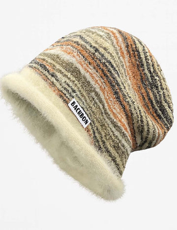 Ladies Colorful Mohair Rolled Hem Slouchy Knit Beanie Hat