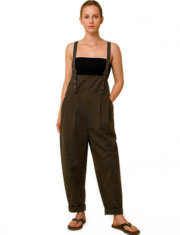 Ladies Solid Color Crossover Strap Shoulder Wide Leg Jumpsuit