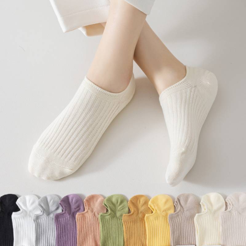 Ladies Solid Color Soft Knit Boat Socks SKAS50028