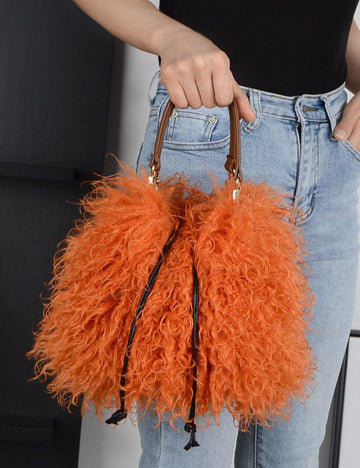 Ladies Faux Mongolian Fur Hand Bag SKABG4093