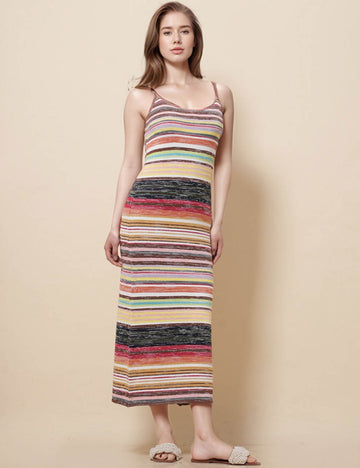 Ladies Multicolor Striped Knit Cami Midi Dress SKD51210