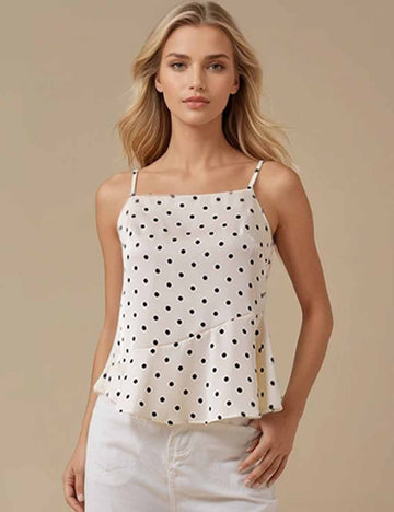 Ladies Color Block Polk Dot Back Tie Cami Top