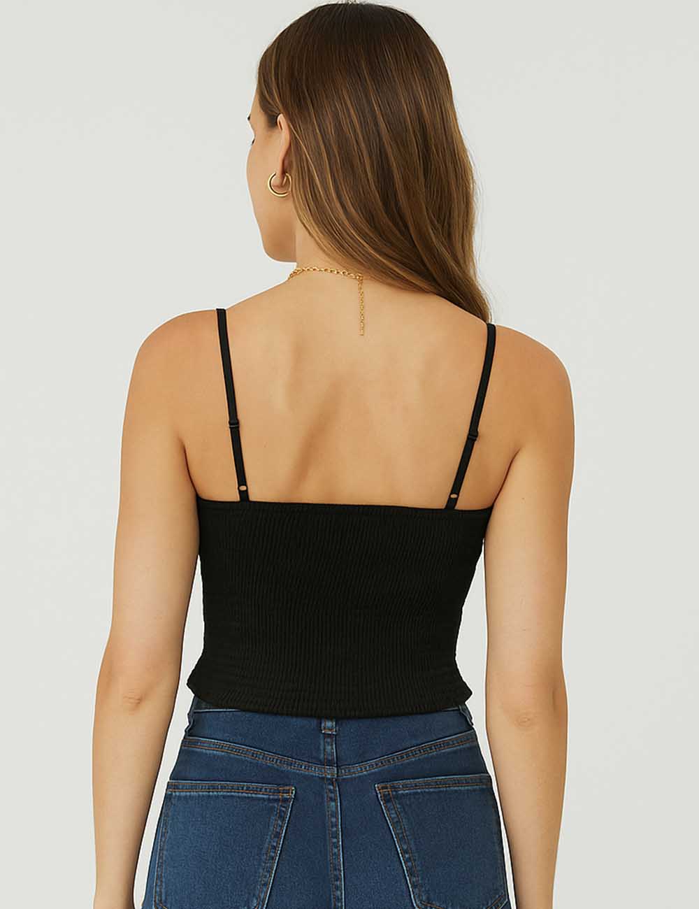 Ladies Tweed Sequin Wrap V-Neck String Shoulder Corest Top