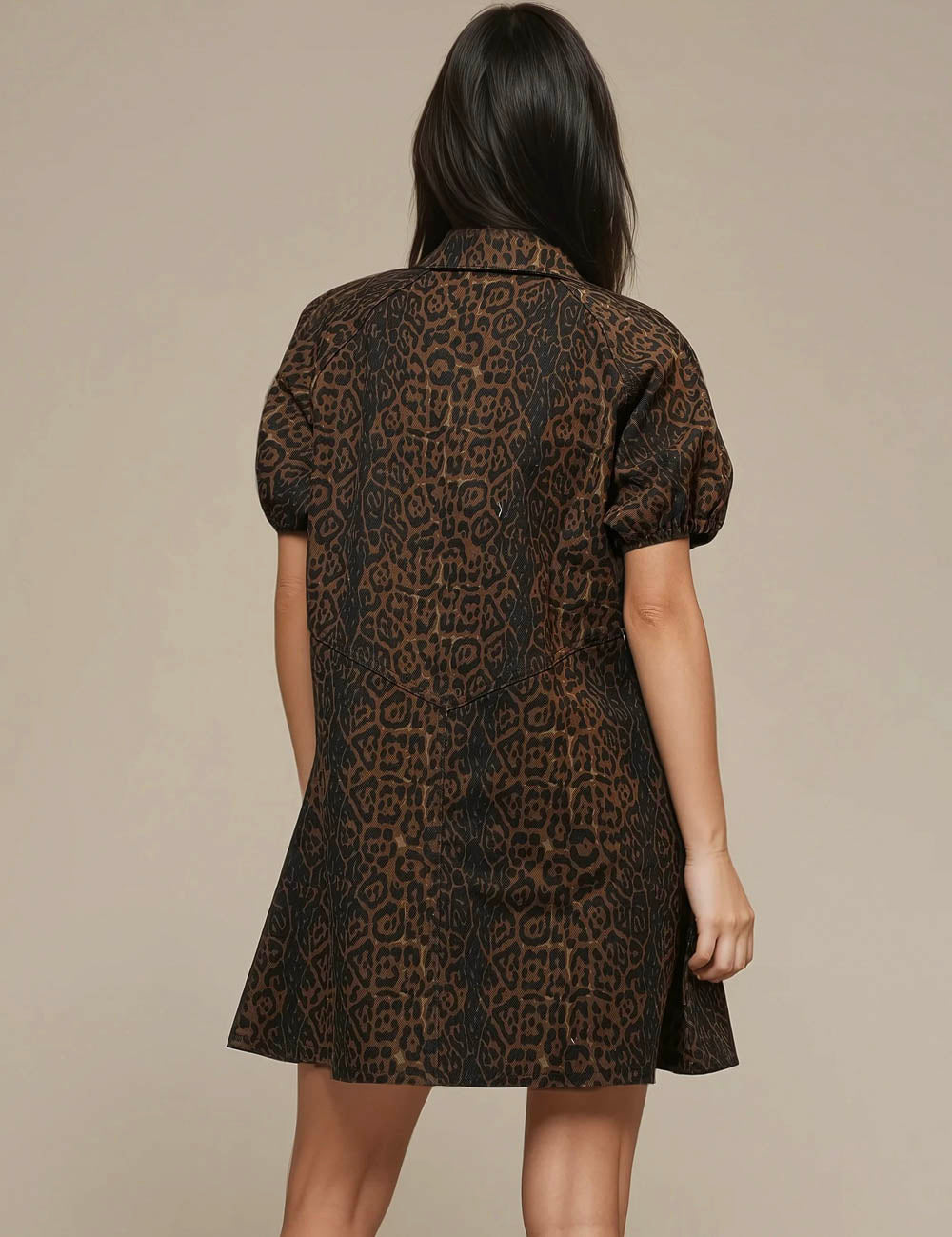Ladies Leopard Denim Mini Dress SKD50309