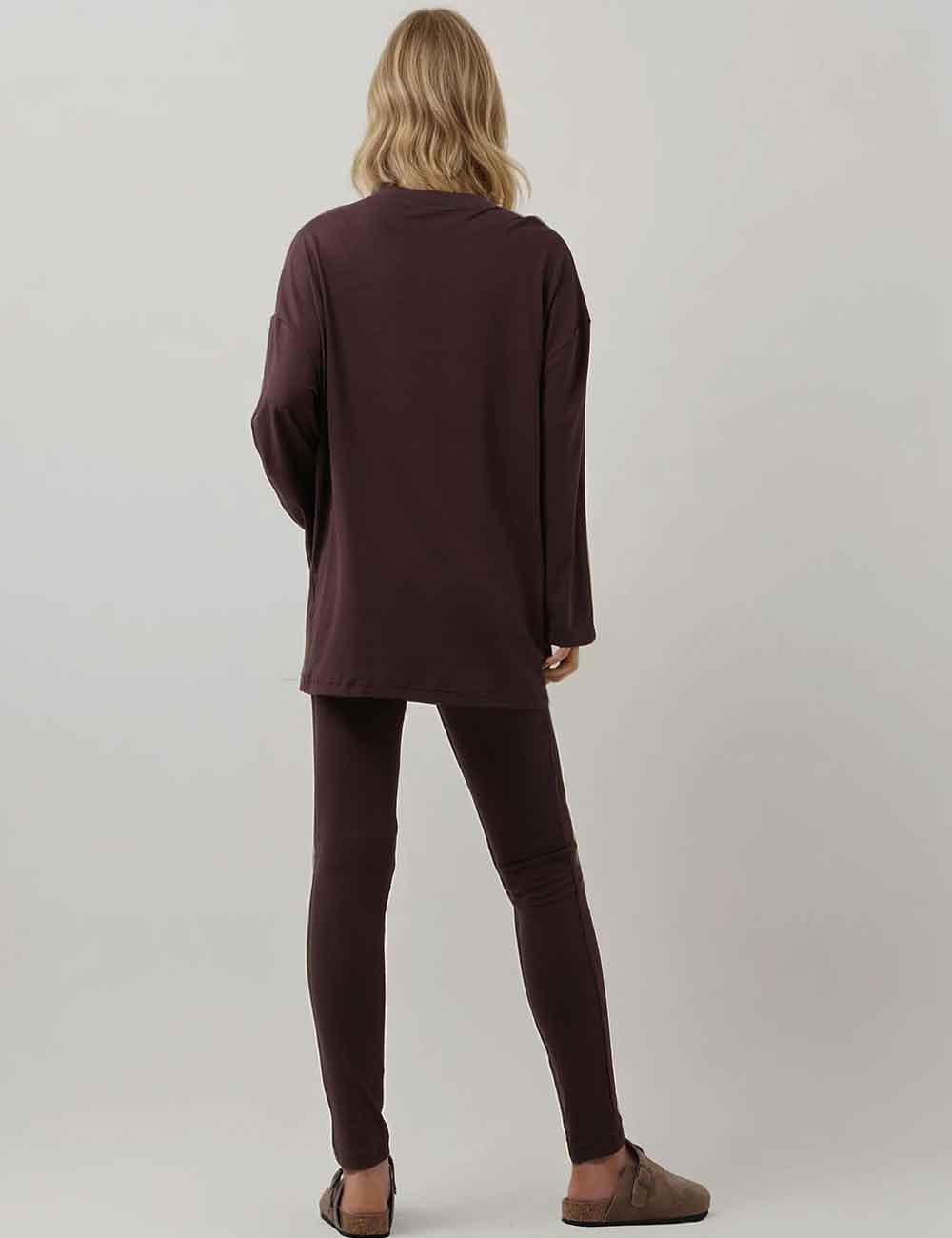 Ladies Round Neck Solid Color Long Sleeves Loungewear Set