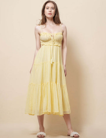 Ladies String Shoulder Hollow Out Midi Dress SKD51291