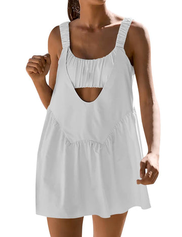 Ladies Strape Shoulder Hollow Out Mini Dress SKD51101
