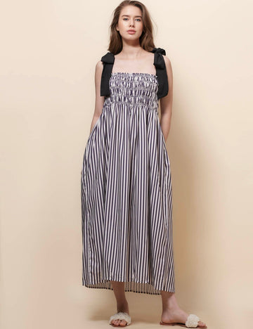 Ladies Two Shoulder Strip Print Midi Dress SKD50211