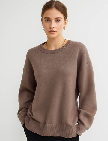 Ladies Solid Color Ribbed Hem Long Sleeves Sweater