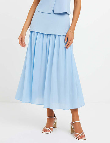 Ladies Solid Color Pleated Knit Maxi Skirt