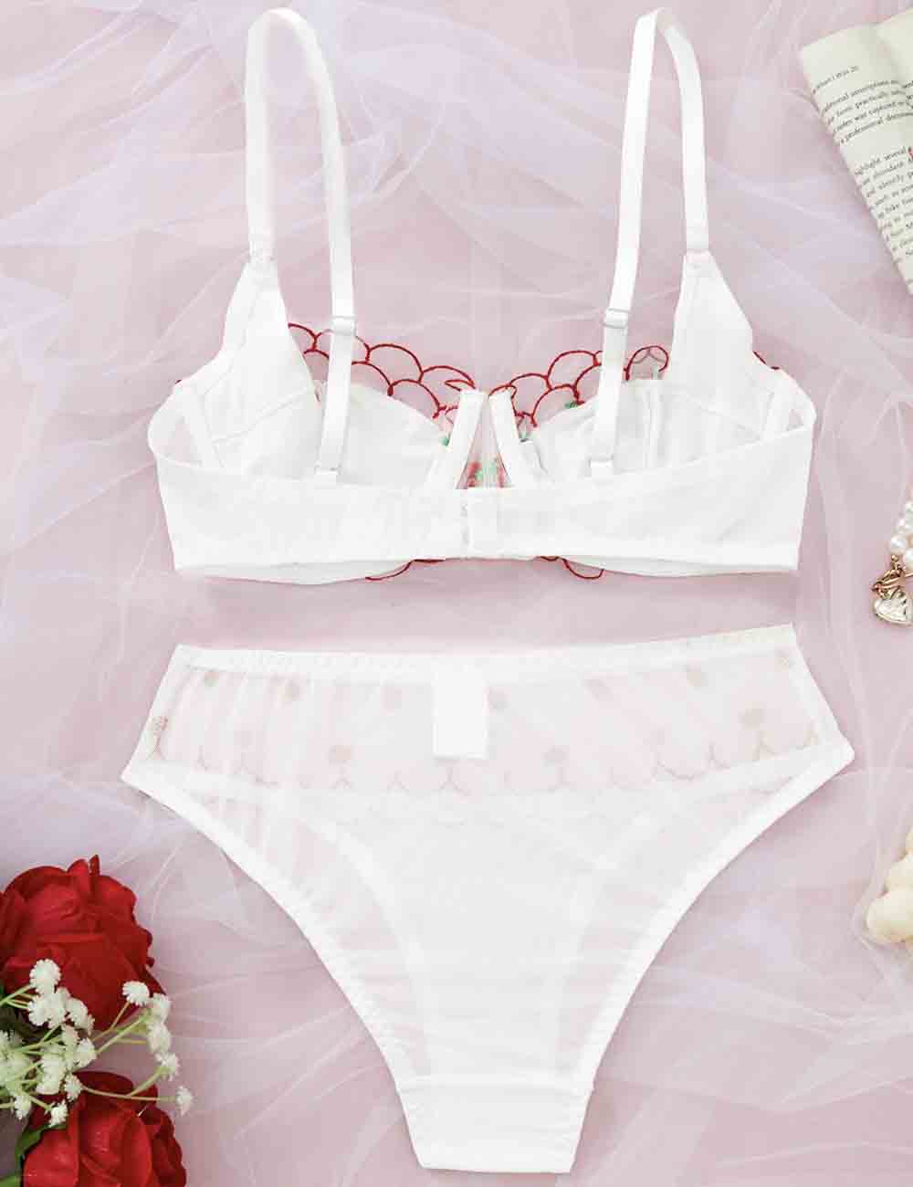 Ladies Strawberry Embroidery See Through 2PCS Lingerie Set 8XX0013