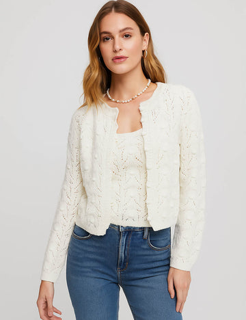 Ladies Bobbles Eyelet Knit Sweater Set Vest & Cardigan 2PCS Set