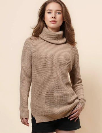 Ladies High Neck Solid Color Pullover Sweater SKT41086