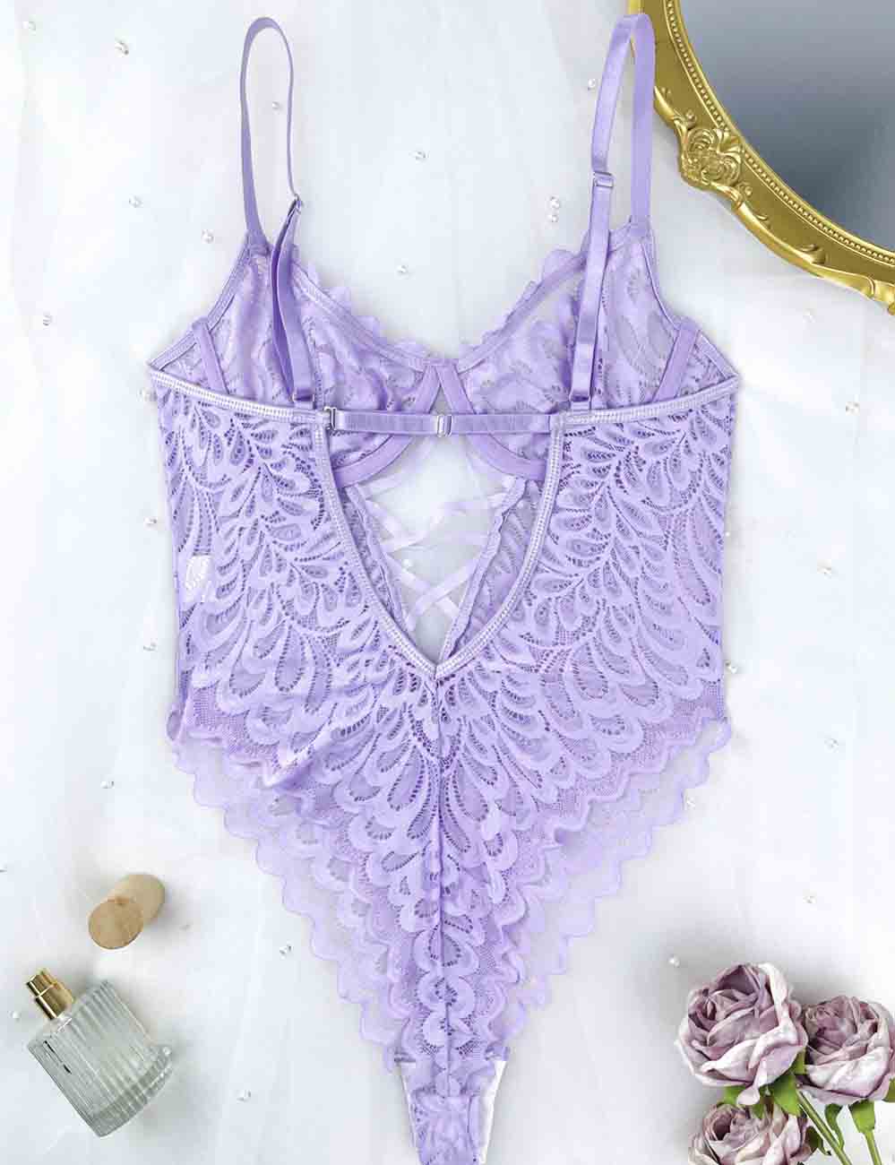 Ladies Floral Lace Hollow Out Teddy 8HF4350