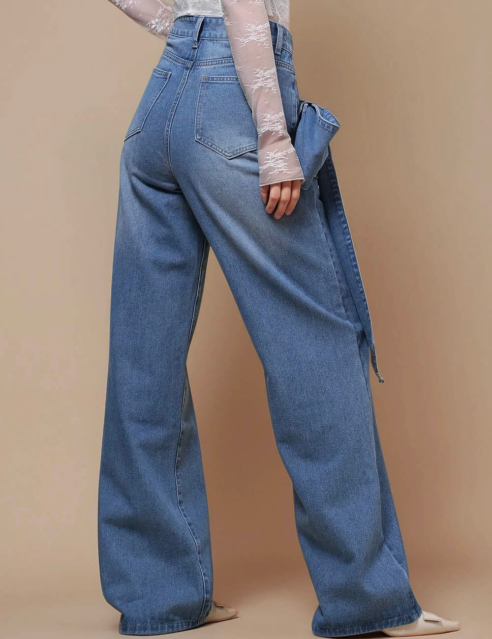 Ladies Straight Leg Denim Pants Bowknot Jeans SKP50107
