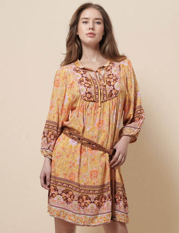 Ladies V-Neck Long Sleeves Floral Print Mini Dress SKD51168