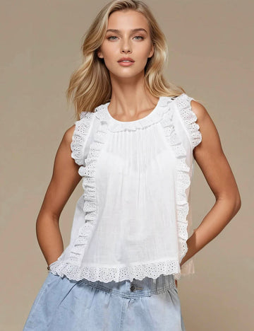 Ladies Eyelet Sleeveless Pullover Top SKT50712