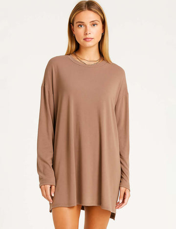 Ladies Basic Round Neck Long Sleeves Mini Dress