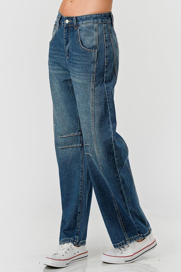 Slouchy Mid Rise Barrel Denim Pants SKP522