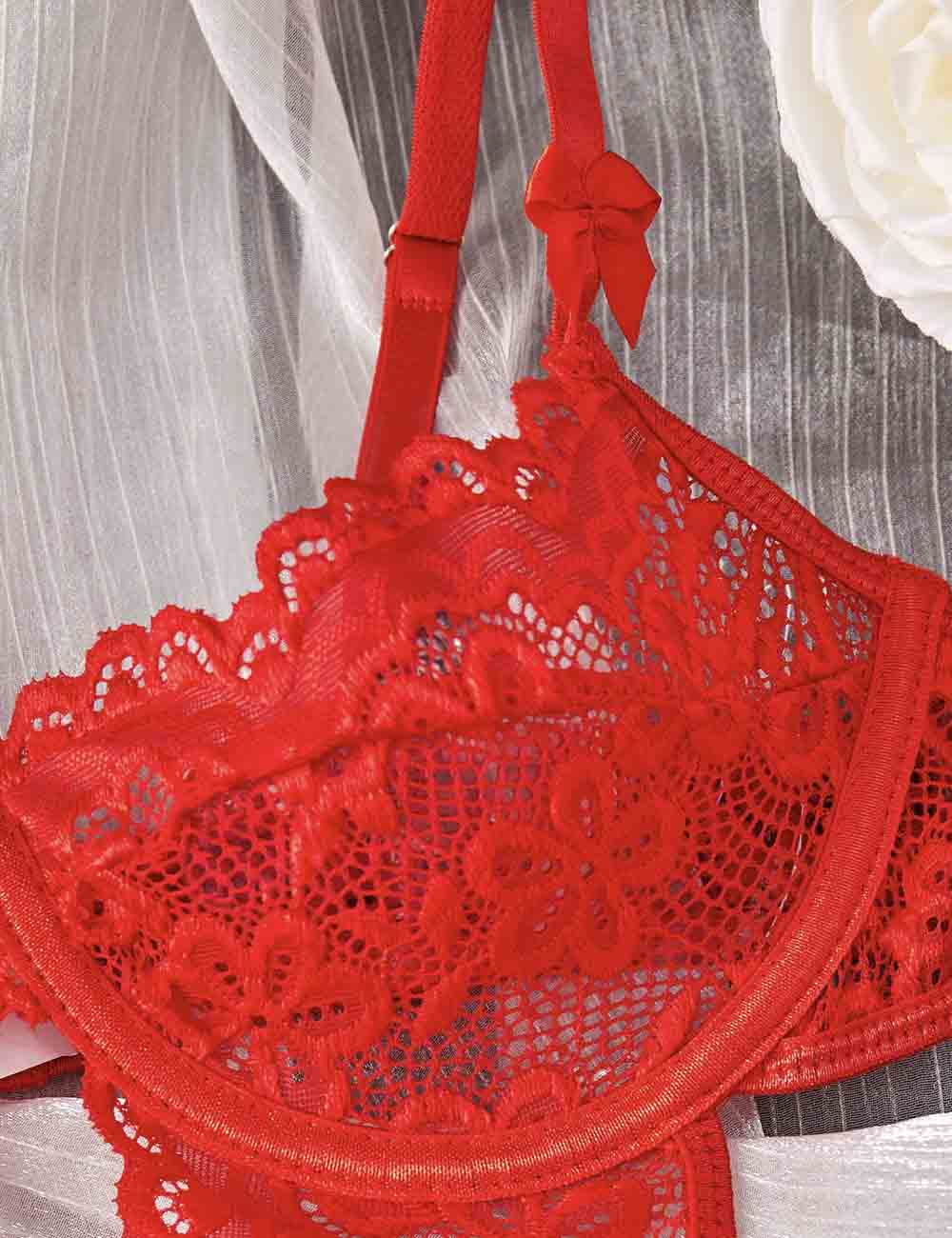 Ladies Floral Lace Hollow Out Spicy Teddy Set 8HF4185
