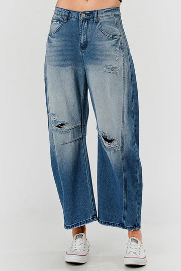 Mid Rise Barrel Denim Pants SKP522