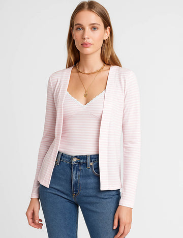 Ladies Everyday Color Block Striped Knit Cami & Cardigan 2PCS Set