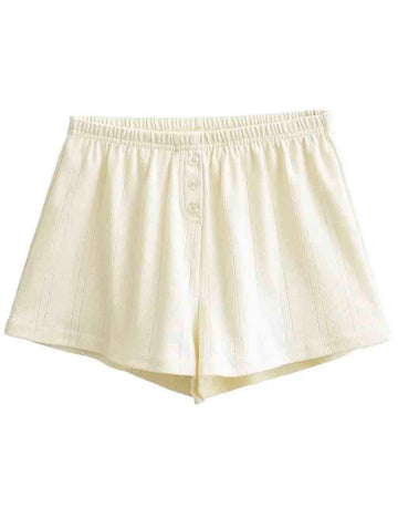 Ladies Solid Color Elastic Waist Wide Leg Shorts